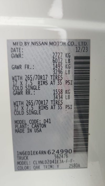 2024 Nissan Comerciales Frontier y NP 300 Frontier Pick-Up 4 pts. Frontier Pro 4x, Doble Cab., V6, 3.8l, TA, a/ac., piel, RA-17, 4x4