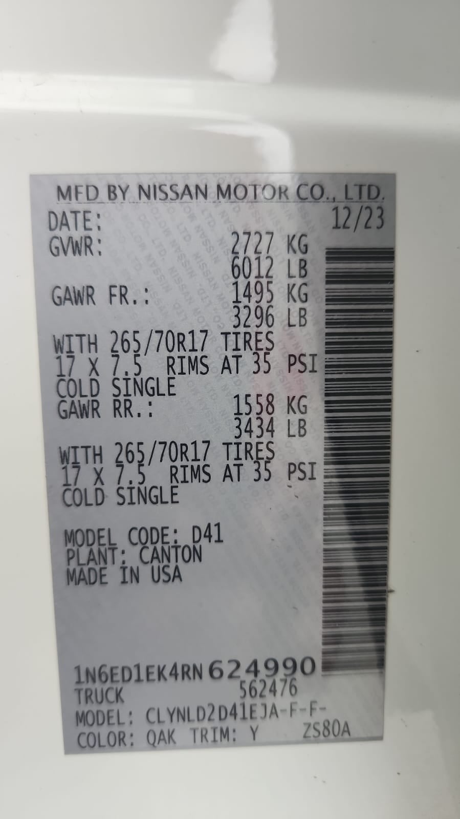 2024 Nissan Comerciales Frontier y NP 300 Frontier Pick-Up 4 pts. Frontier Pro 4x, Doble Cab., V6, 3.8l, TA, a/ac., piel, RA-17, 4x4