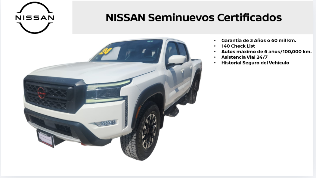 2024 Nissan Comerciales Frontier y NP 300 Frontier Pick-Up 4 pts. Frontier Pro 4x, Doble Cab., V6, 3.8l, TA, a/ac., piel, RA-17, 4x4