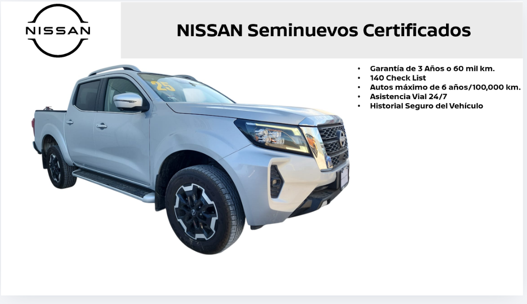2025 Nissan Comerciales Frontier y NP 300 Frontier Pick-Up 4 pts. Frontier Platinum LE, Doble Cab., L4, 2.5l, TA, a/ac., piel, f. led, RA-18