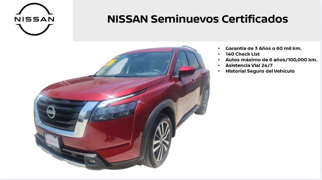 2025 Nissan Pathfinder VUD 5 pts. Platinum, 3.5l, TA, piel premium, RA-20, 4x4
