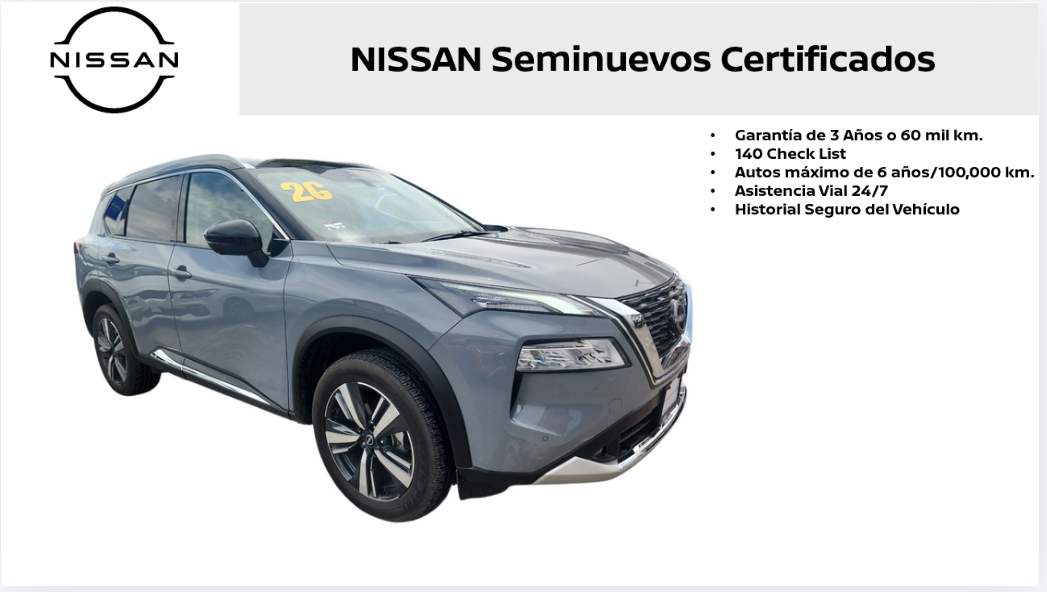 2026 Nissan X-Trail VUD 5 pts. Platinum Plus, TA, piel, QCP, GPS, ADAS, RA-19